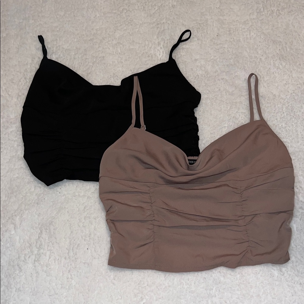 Forever 21 Women's Ruched Camisole Tops - Black and Brown
